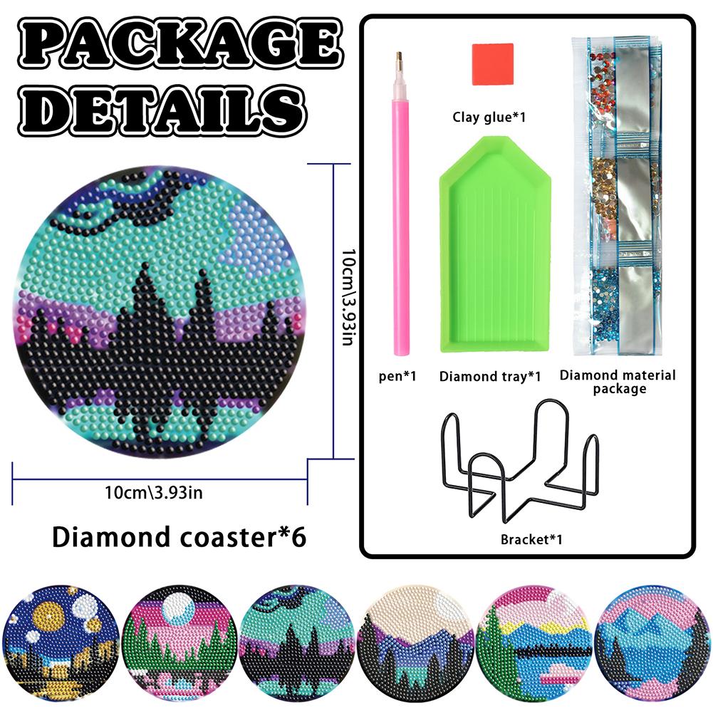 6PCS Diamond Painting Coasters Kits Mandara Wooden Diamond Crafts Coasters Fresh Greenery Diamond DIY Coasters Romantic Red Rose