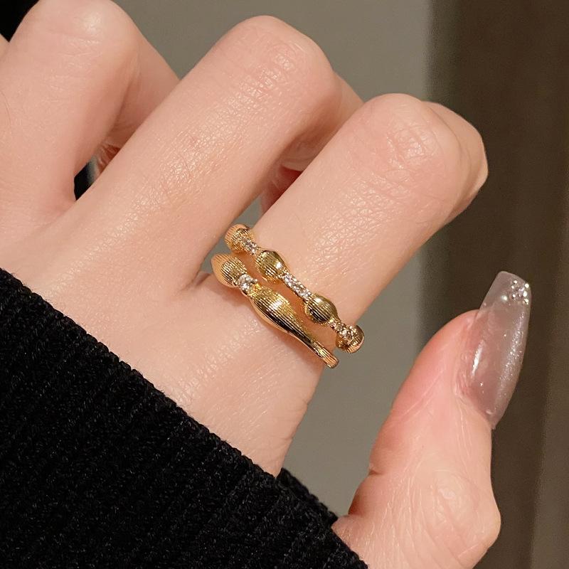 Flower Antique Vintage Brushed Tiger'S Eye Stone Open Ring Niche Retro High-End Accessories Women