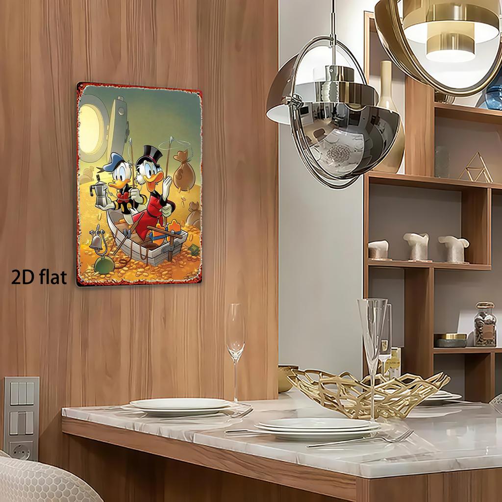 1pc Donald Duck & Scrooge McDuck Treasure Hunt Metal Wall Art - 20.32x30.48 Cm Iron Decorative Plaque with Pre-Drilled Holes, Vi