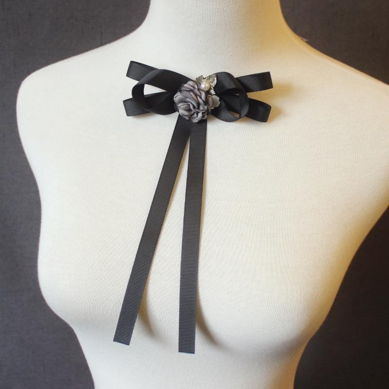 1Pcs British Korean College Style Handmade Ribbon Black Bowtie Pins Bow Tie For Women'S Girl Bank White Shirt Collar Flower