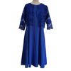 2Pcs/Set Women Plus Size Party Outfit O-neck Short Sleeve Loose Hem Midi Dress Hollow Out Embroidery Lace Floral Coat Set
