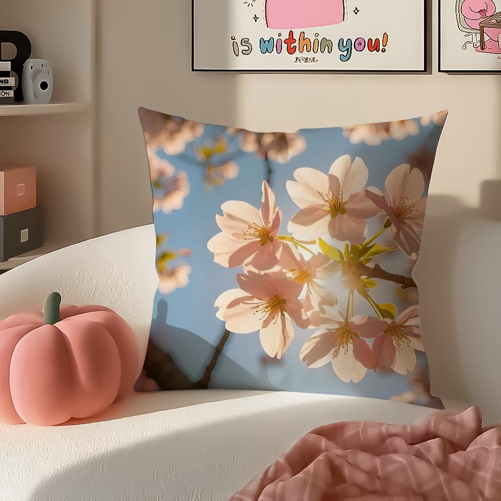 Fashion Beautiful Floral Cherry Blossom Cushion Cover Pillowcase Short Plush Invisible zipper Room Sofa Cushion Cover