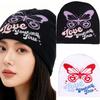 2000s Butterfly Pattern Knitted Hat Streetwear Design Breathable Acrylic Fibre Hat For Outdoor Music Festival Daily Use