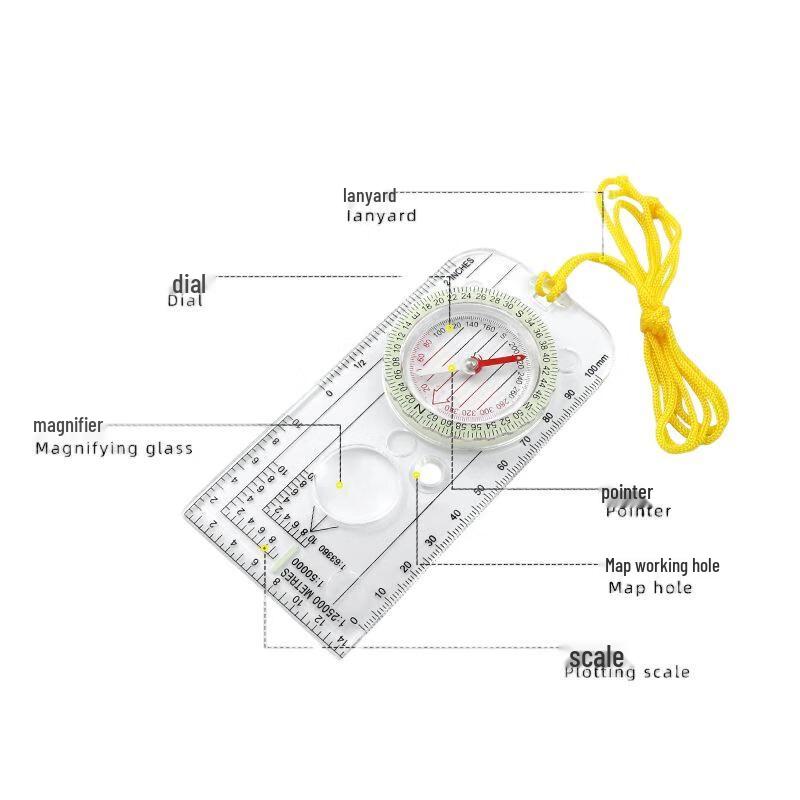 Acrylic Multifunction Compass Map Ruler with Magnifier (4-Pack)