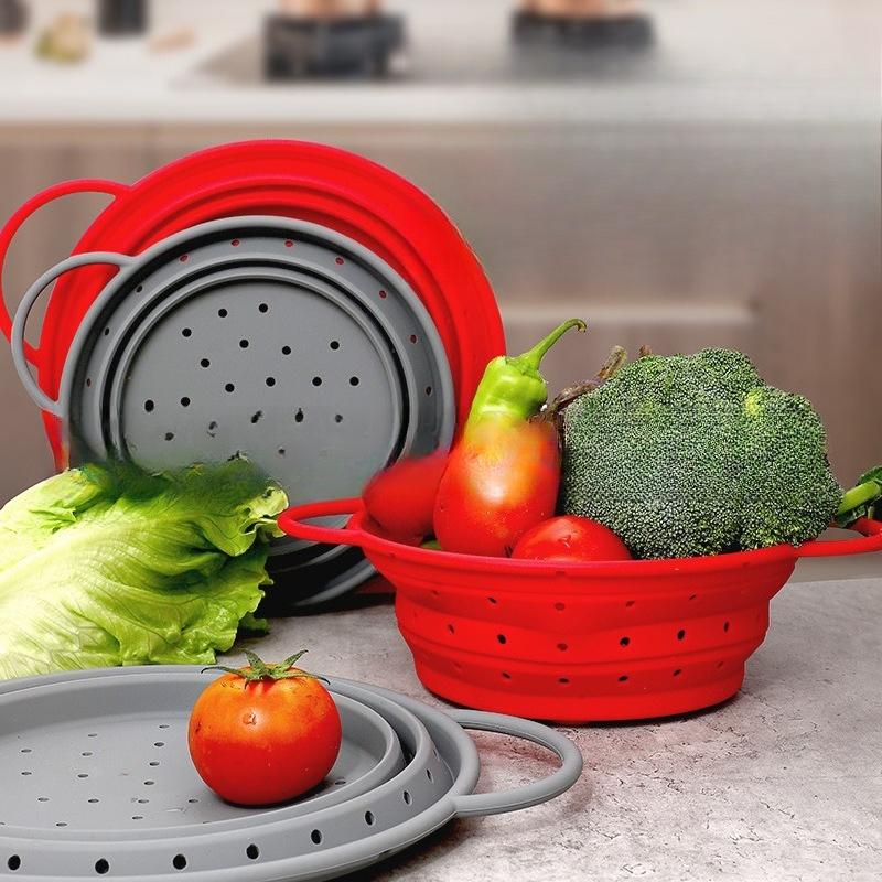 Coș de scurgere pliabil din silicon alimentar pentru alimente, coș pentru spălat fructe și legume, strecurătoare, scurgător pliabil, ustensilă de depozitare pentru bucătărie