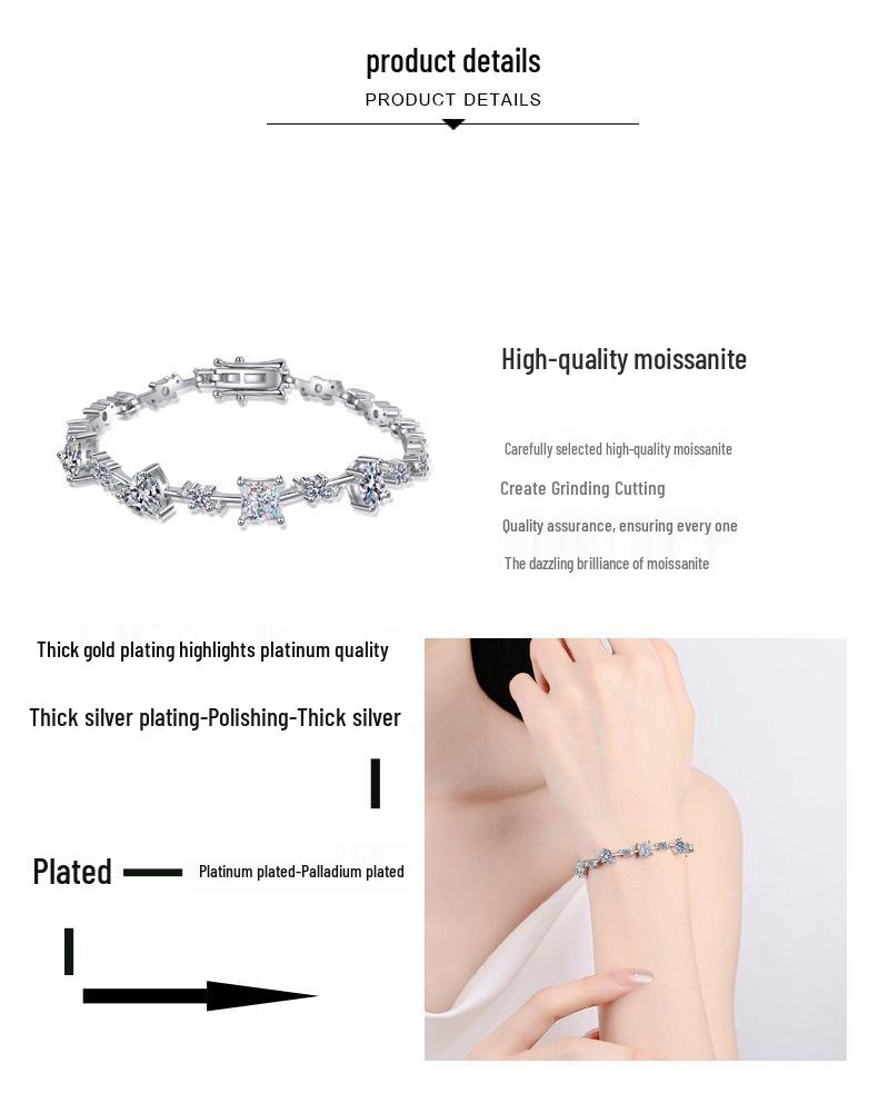 925 Sterling Silver Irregular Moissanite Bracelet for Women - Plated Pt950 Gold Bangle