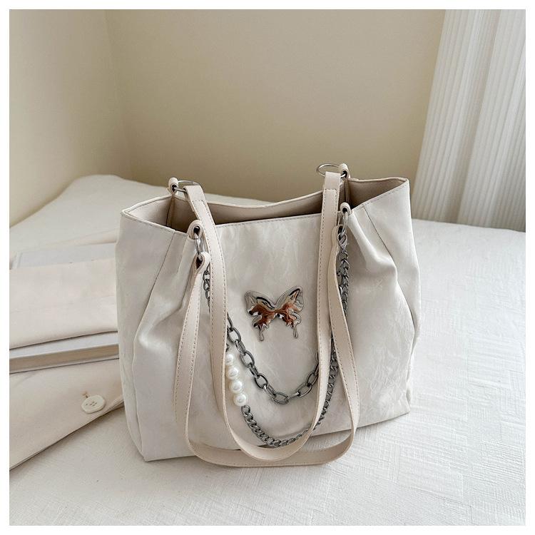 Casual Bow Solid Color 2025 Simple New Large-capacity Fashion Commuter Chain Pearl Single Shoulder Underarm Bag Soft
