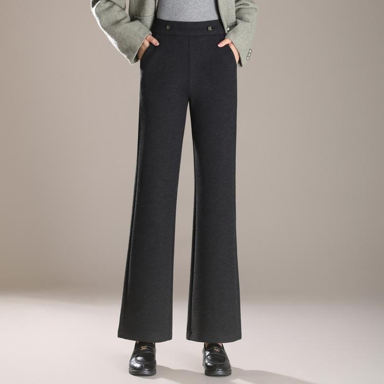 

Fleece, Thickened, Slightly Flared Women s Winter Woolen Pants, Suit Pants, High-waisted, Slimming Flared Women s Pants 5XL сірий колір