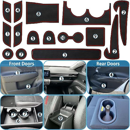 Center Console Liner for Hyundai Kona Accessories (SEL Convenience, N-line, Limited) 2024 2025, Cup Holder Mat, Non-Slip Dust Interior, Rubber