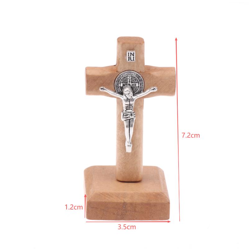 Wooden Cross With Base, Pray For Your Family And Home, Handheld Religious Souvenir Statue Of Jesu On Base