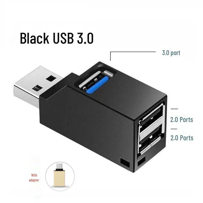 USB 3.0 Hub Splitter: One-to-Three Ports for Flash Drives, Phones, and Computer Charging