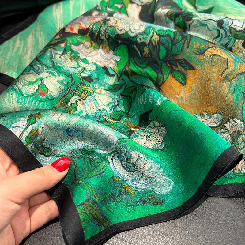 100% Silk Scarf Bandana Women Square Scarves Wrap Kerchief Green Mulberry Silk for Summer Luxury High Quality Headband Hijab