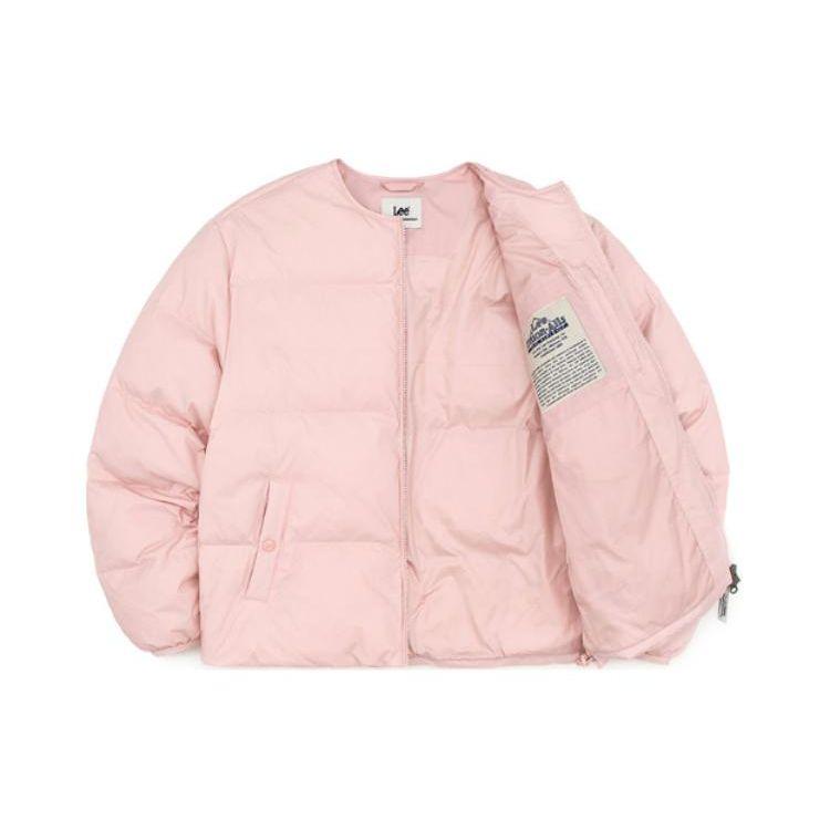 Korean Style Solid Color Logo Round Neck Zipper Long Sleeve Jacket Unisex jackets Pink LE2304DP10PI
