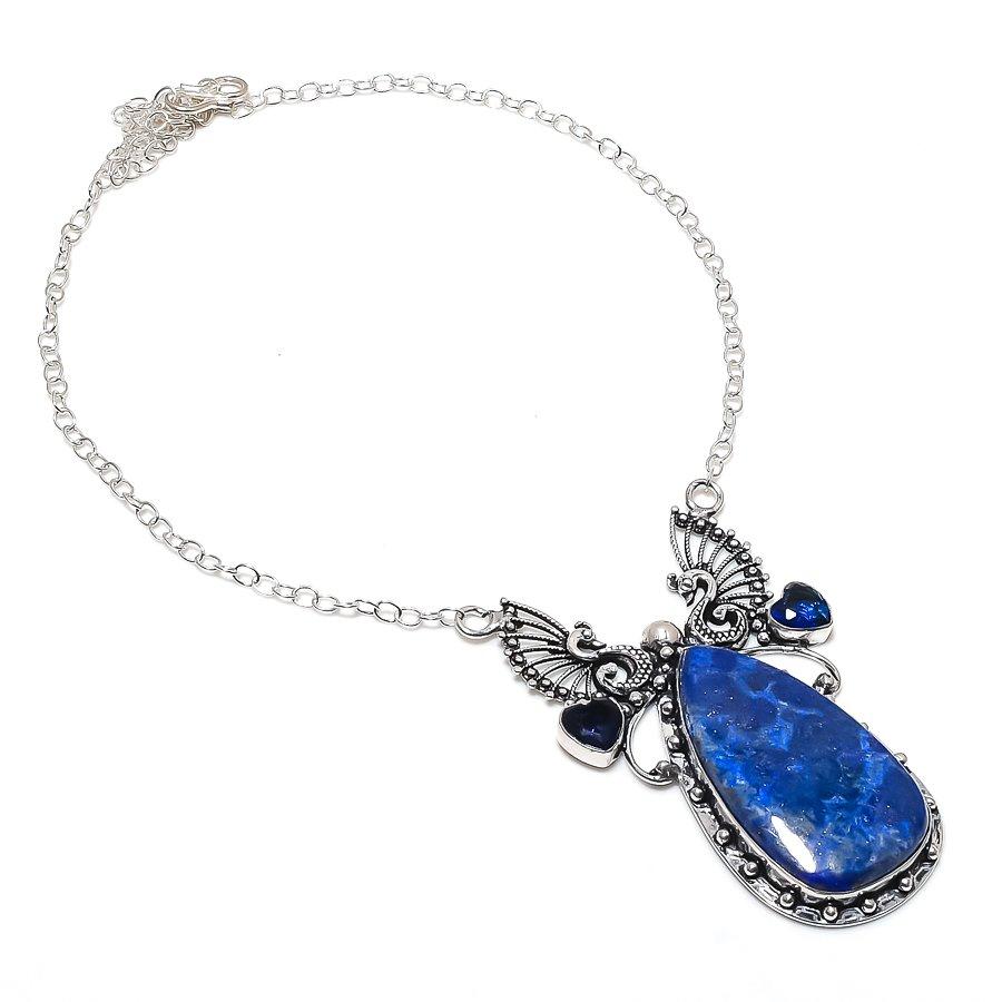 Natural Lapis Lazuli, Iolite 925 Sterling Silver Jewelry Necklace 18  ASN-6027
