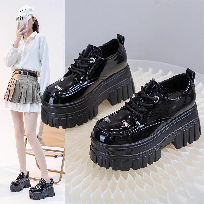Black Loafers Women's 2025 Spring New Thick-soled Small Inner Height Increase Women's Shoes Versatile College Style Small Leather Shoes