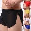 Solid Color Men Ultra-thin Translucent Low Waist Split Boxers Shorts Underwear