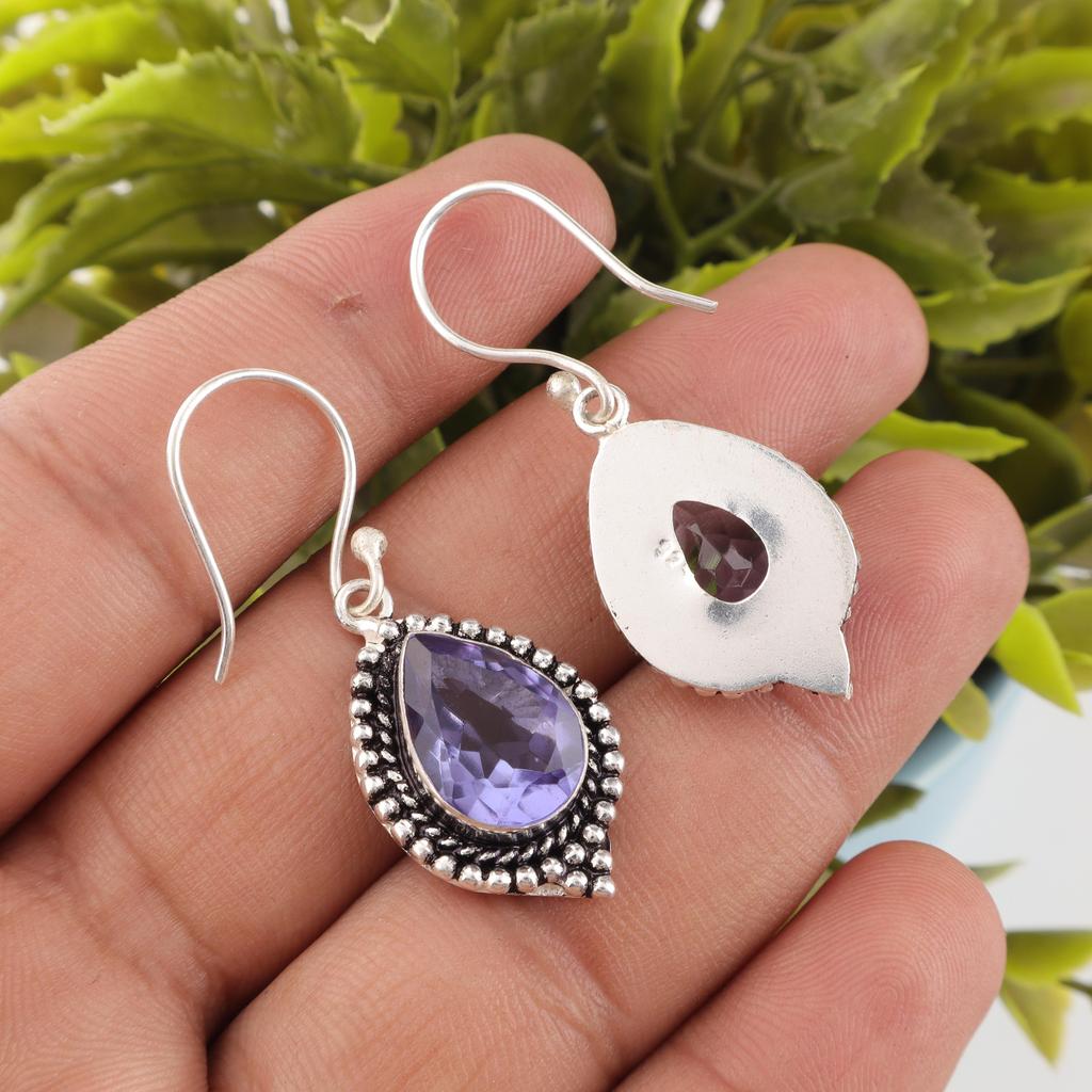 Iolite Earrings Gemstone Jewelry, 925 Solid Sterling Silver Earrings, Handmade Jewelry Birthstone Earrings , Gift For Love