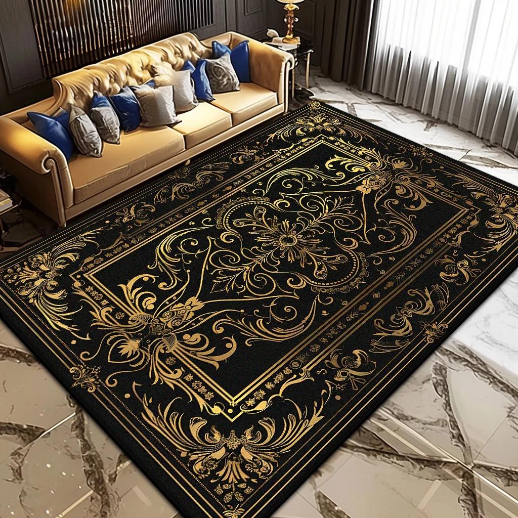 

Black Gold Luxury Rug for High-Grade Living Room, Bedroom and Office Coffee Table Non-Slip Decor 40x60cm