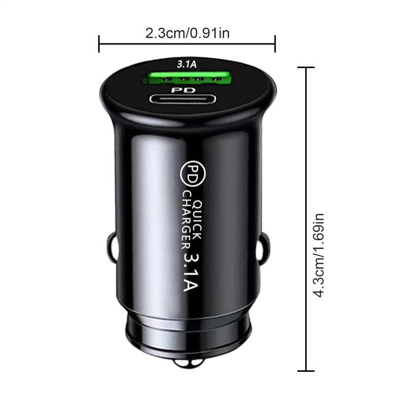 Car Charger Adapter USB A+C Type C Car Charger Adapter Auto ChargerLighter 3.1A Double-port Small Car Phone Fast Charging Plug