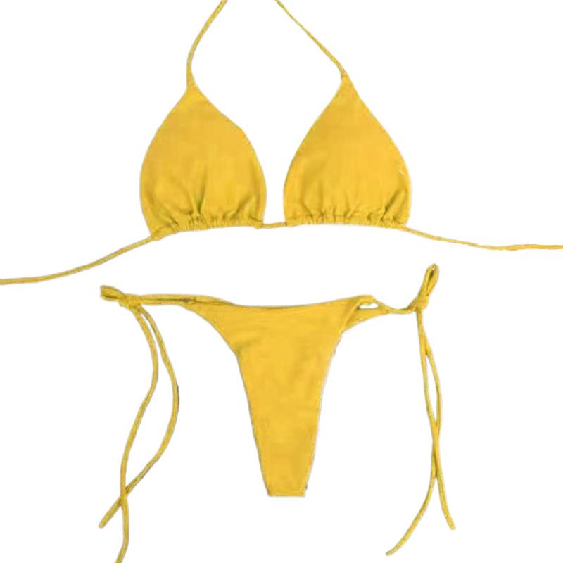 1Set Three-point Set European Style Tie Split Swimwear Solid Color Bikini Sexy Swimsuit