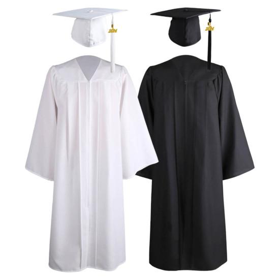 1 Set Graduation Gown Hat Tassel Zipper V Neck Loose Solid Color 2023 High School Bachelor Academic Dress Student Supplies