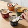 Ceramic Bowl with Handle Multifunctional Baking Bowl Oven Microwave Handmade French Tableware Coffee Cup Breakfast Cereal Bowl