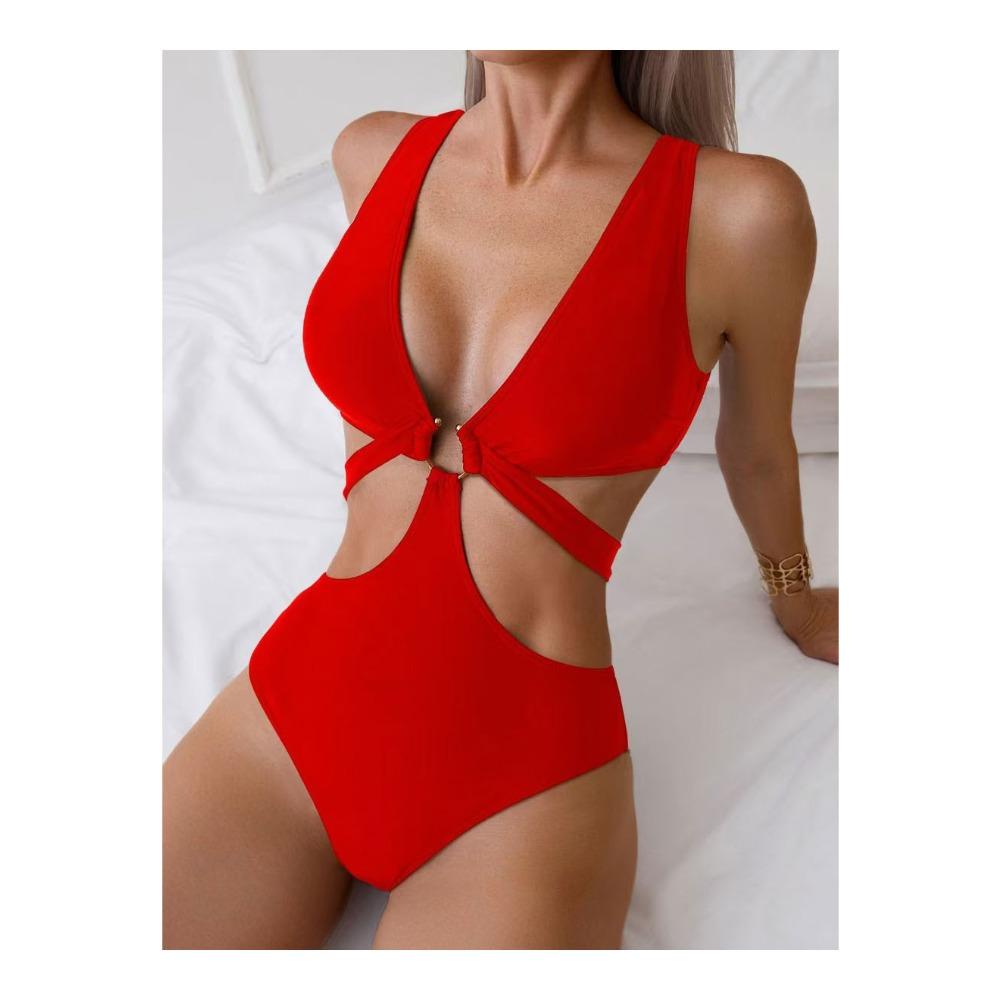 

Купальники Женский сексуальный цельный купальник Тонкий бикини Европейский и американский купальник XXL красный
