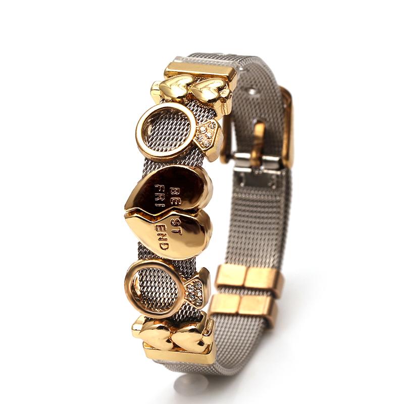 Bracelets Steel Mesh Twotone Stainless For Women Men Golden Love Heart Beaded 10mm Ribbon Mesh Bracelet Bangle Gifts
