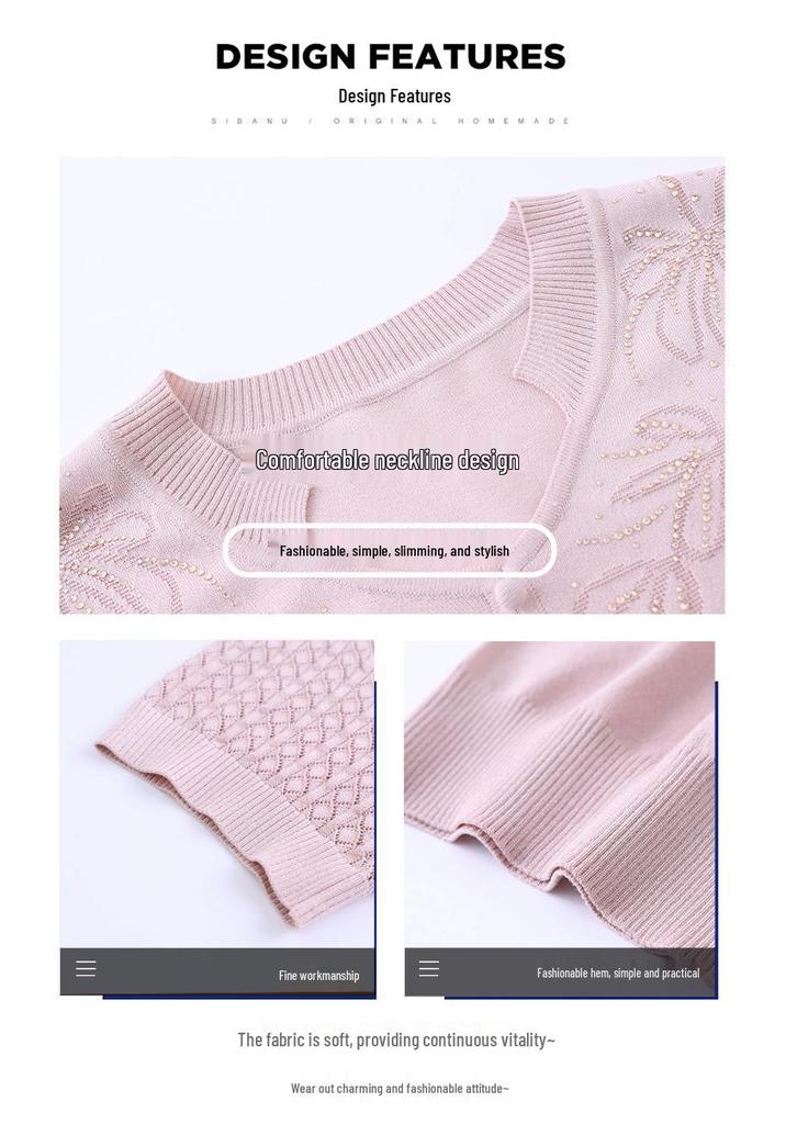 Mom's Chic Summer Knit Top with Frog Buttons - Youthful Short-Sleeved T-Shirt for Middle-Aged and Elderly Women