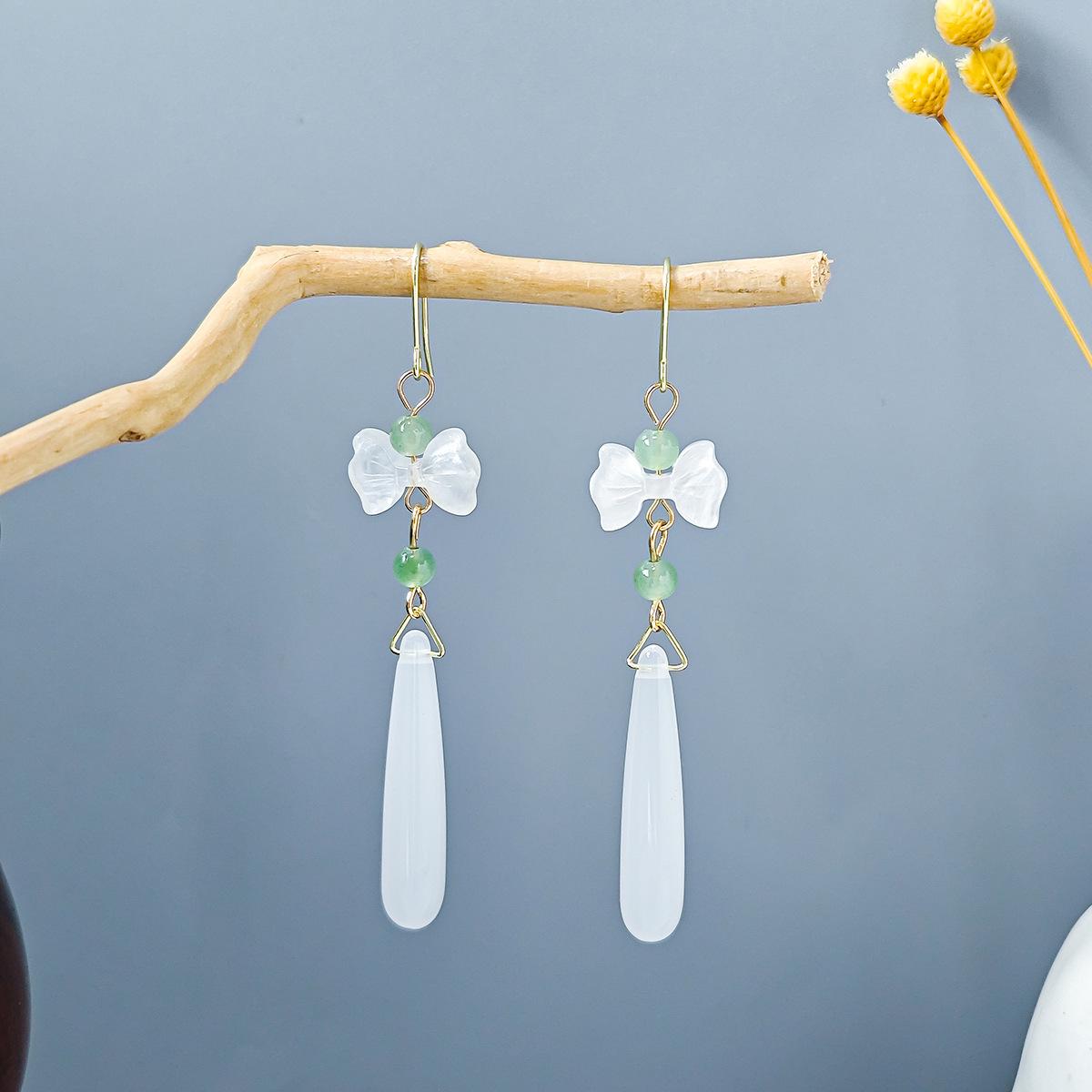 

Элегантные серьги-кисточки из бисера: Аксессуары в китайском стиле ханьфу с узорами в виде цветов, вееров и бантов