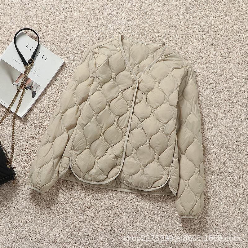 New Liner Long-sleeved Down Jacket Women's Rhombus Thin Inner Cover Large Size White Duck Down Warm Autumn and Winter Coat