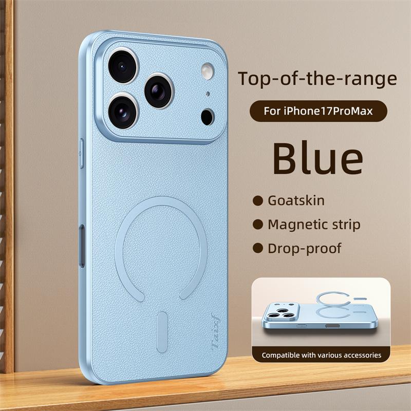 

Sle Goat Skin Leather For Magsafe Magnetic Phone Case For iPhone 17 Pro Max Wireless Charging Shockproof Protectiv Cover For iPhone 17 ProMax