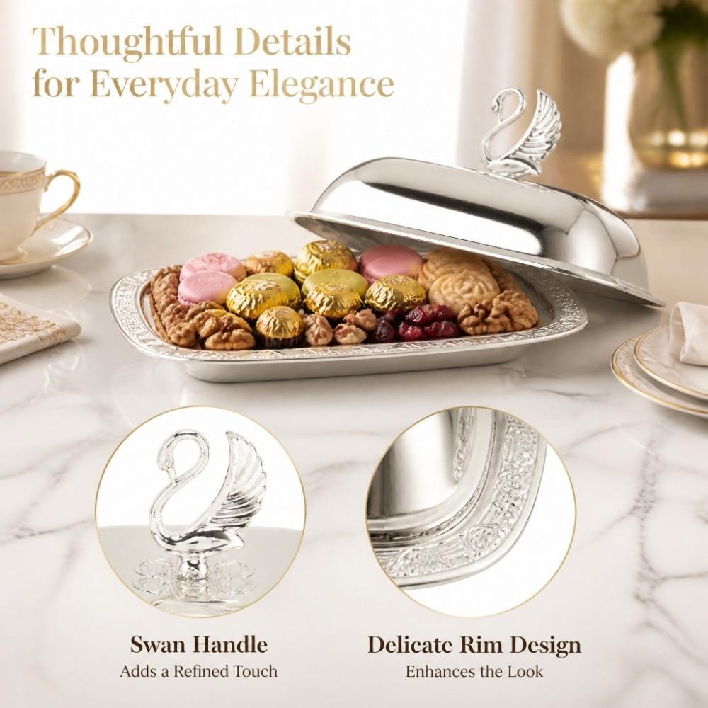 Silver Finish Covered Serving Dish European Style Candy Bowl Stylish Fruit Dish For Candies