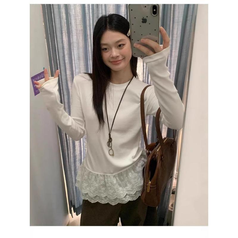 White Lace Lace Inner Long-sleeved Shirt, New Slim-fitting and Thin in Autumn and Winter, Fashionable and Foreign-style Versatile Top