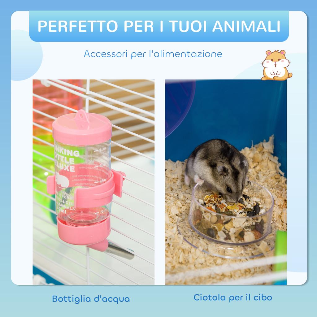 5-Tier Hamster Cage with Tubes, House, Tank and Wheel, Made of Steel, PP and PS, 59x36x69 Cm, Blue and White
