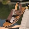 Fashion Open-toe Summer Men's Sandals Outdoor Male Leather Sandals Classic Roman Shoes Soft Dual-Purpose Slippers Beach Rubber Sandals