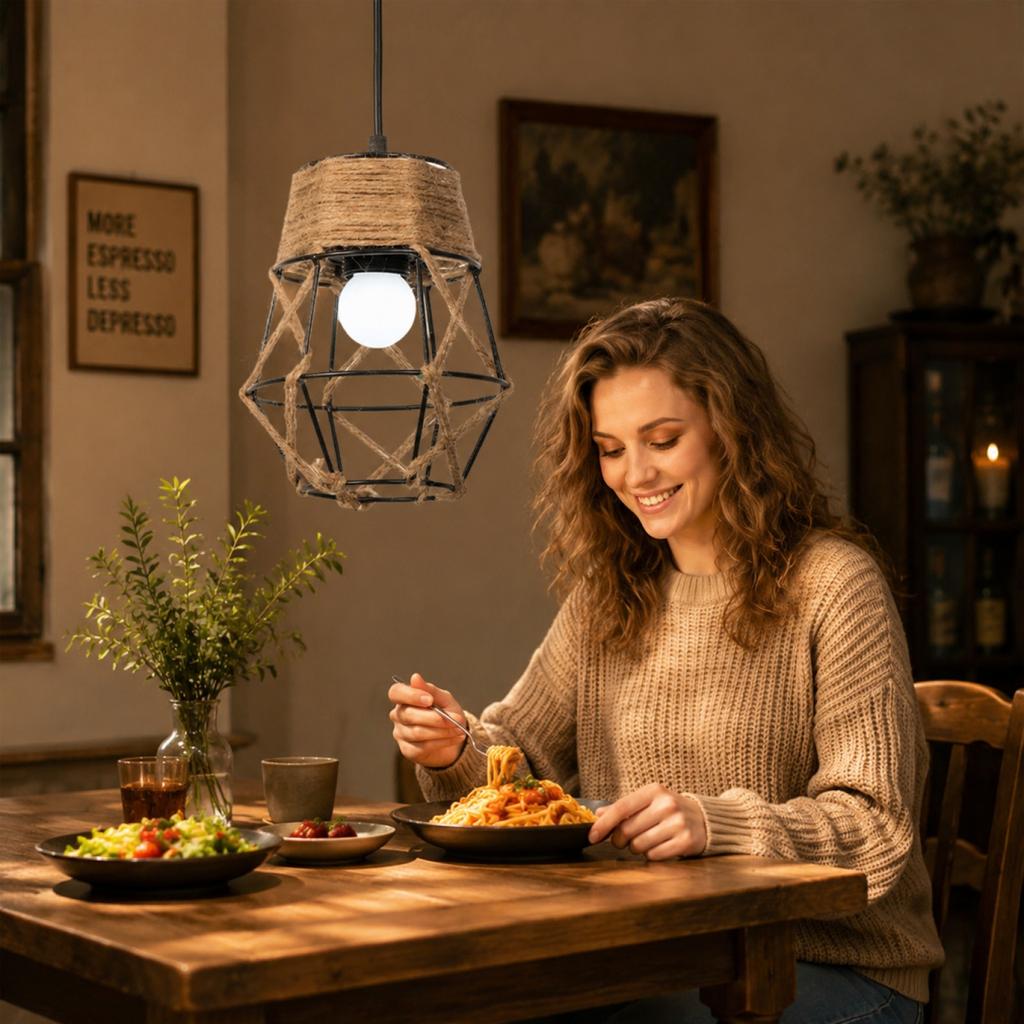 Handwoven Pendant Lamp Shade Rustic Style Decorative Light Fixture Cover with Metal Frame and Natural Fiber Weaving for Home Lighting