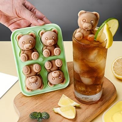 Ice Bear Coffee Silicone Mold with Lid 3D Multi-Use Mold Chocolate Ice Cream Mold Tedy 4Grid Storage Ice Cube Tray Box For Drink