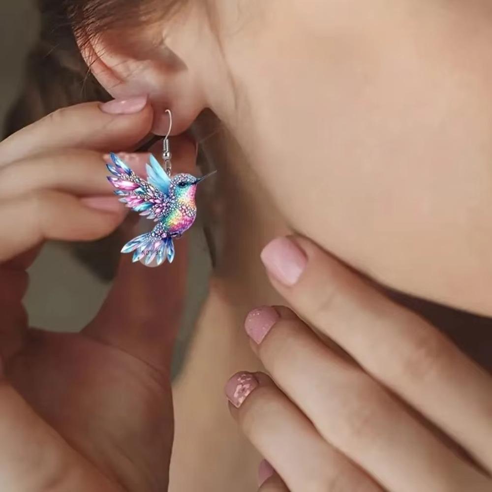 Acrylic Bird Dangle Earrings Retro Style Stud Earrings Gifts 2D Bird Shape Earrings  Women Girls