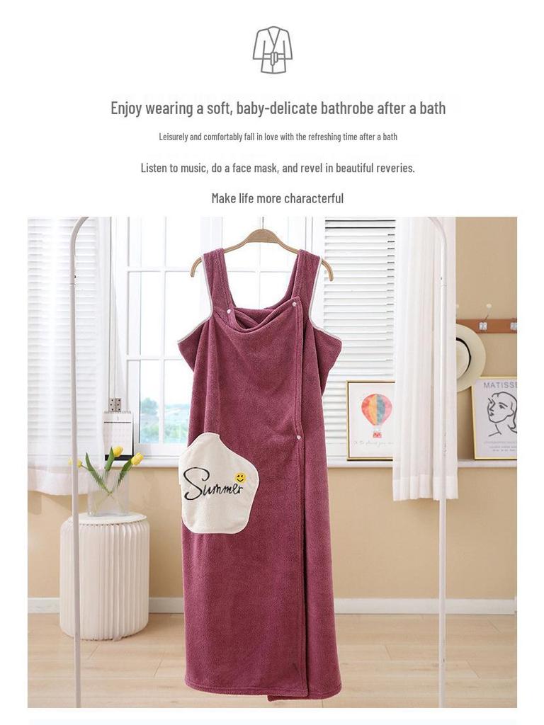 Top Star Pocket Absorbent Girls' Wearable Bath Towel Skirt - Soft Coral Fleece Bathrobe