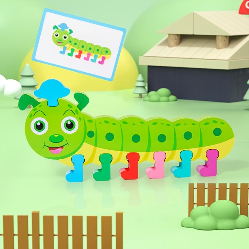 Colorful Caterpillar Puzzle Develops Observation, Cognitive Skills Hand Eye Coordination ,Educational Wooden Toy with Color Matching, Sorting Pieces