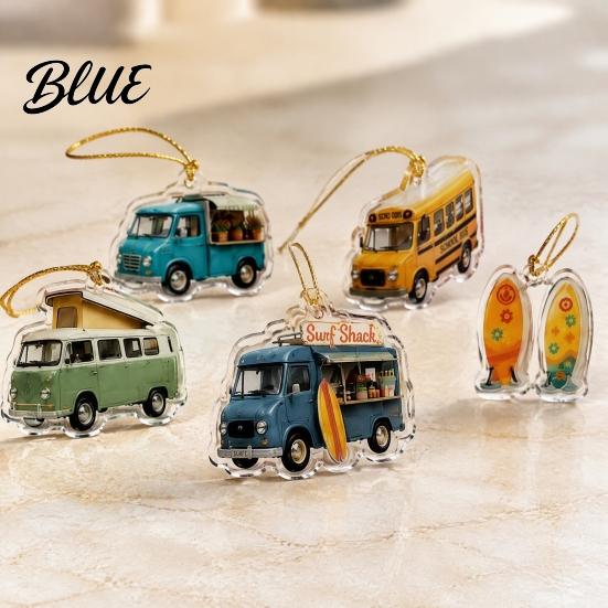 Retro RV Holiday Countdown 24-Day Camping Van Advent Calendar Acrylic Hanging Ornament Set with Desktop Christmas Display 24 Unique Designs,