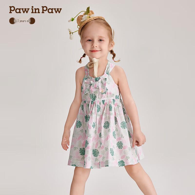PawinPaw Cartoon Bear Baby Girl Tropical Print Suspender Dress 90