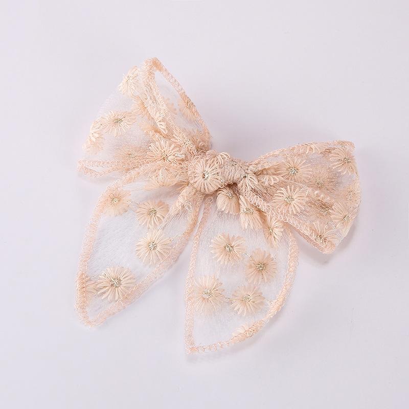 1 Piece Solid Color Elegant Ponytail Decoration Kids Flower Embroidery Lace Bow Hair Clips Hair Accessoreis For Girls