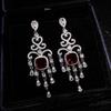 Luxury Bohemian Full Diamond Earrings Vintage Fringe Ruby Drop Earrings for Wedding Party Evening
