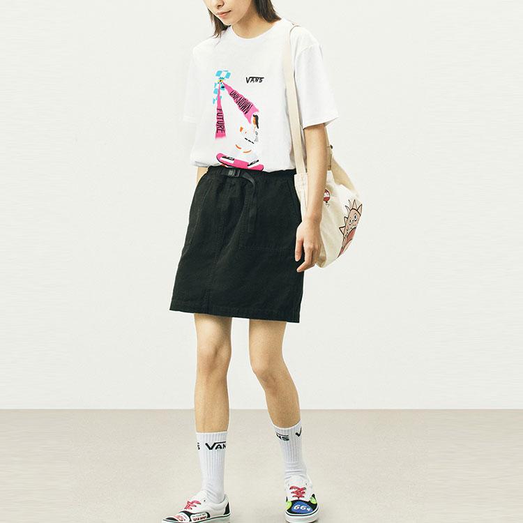 Vans X Nichinichi Collaboration Cartoon Skateboard Pattern T-Shirt Women Tops White VN0A5H4RWHT