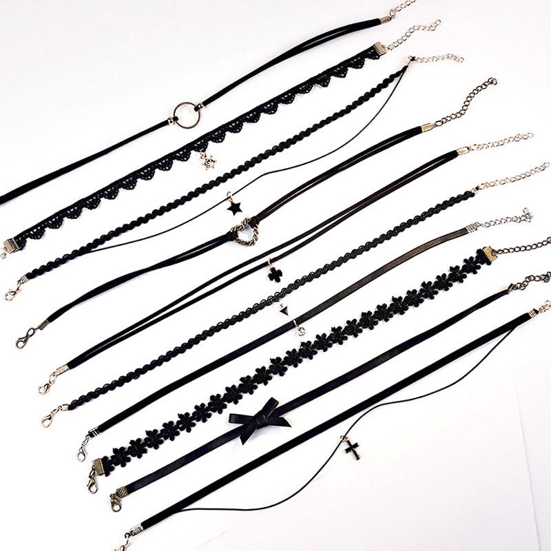 שרשרת צ'וקר תחרה אופנתית לנשים, משולש כוכב קטיפה פרח, סגנון גותי פאנק, מתנת יום הולדת
