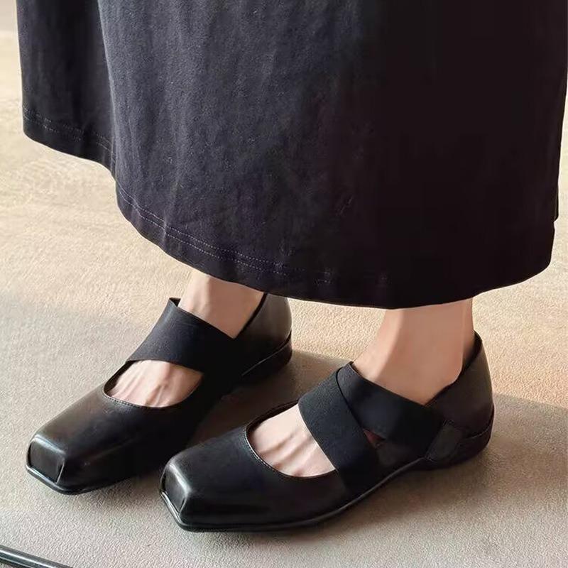Square head retro Mary Jane single shoes gentle word with flat temperament spring and autumn small leather shoes evening shoes