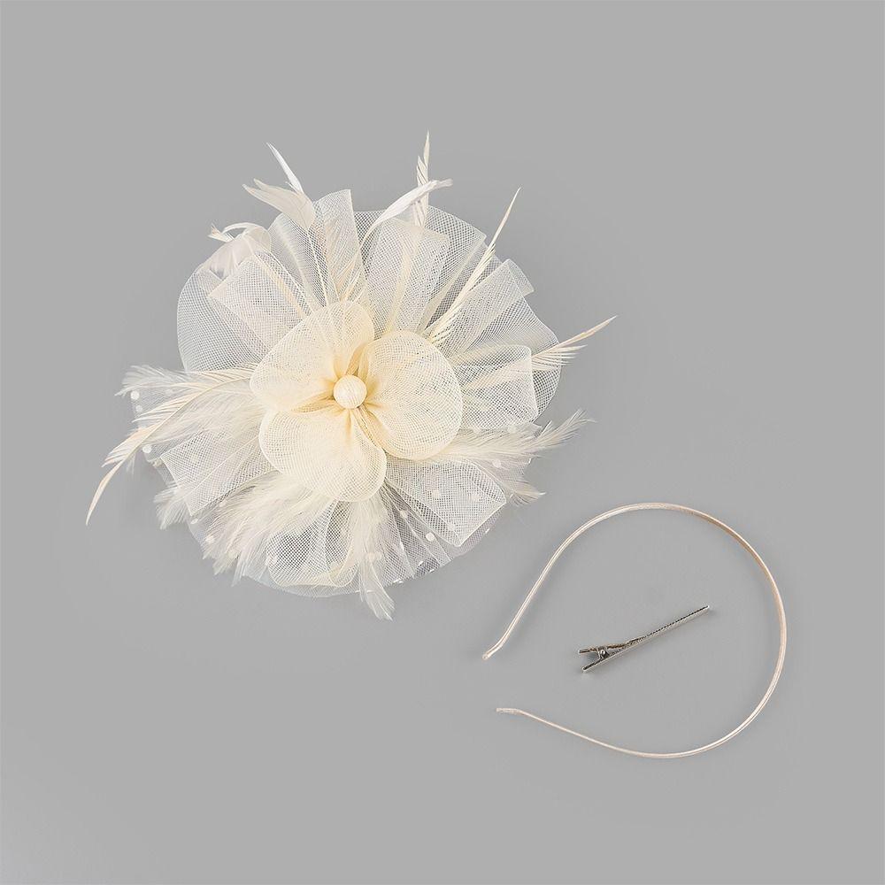 Vintage Flower Mesh Fascinators Hat with Hair Clip Feathers Derby Hat 1920s Clip Headwear Women