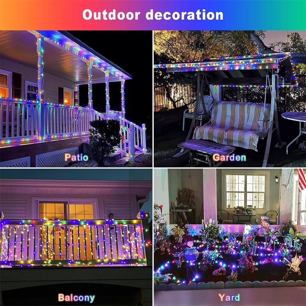 1Pack, 5M/10M/20M/30M LED Solar Outdoor Fairy String Lights With 8 Modes For Wedding, Party, Balcony, Patio, Eave, Tree, Garden, Christmas Decoration